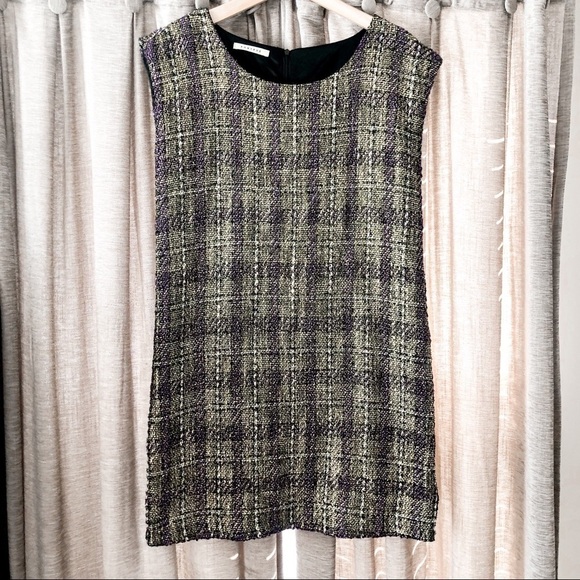 Bontrue Purple & Gold Tweed Cap Sleeve Shift Dress - Picture 1 of 14